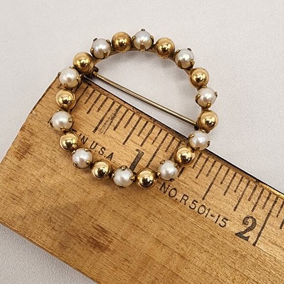 Vintage Bal Ron 12K Gold-Filled Circle Pin with Pearls | Mid-Century Classic - Picture 6 of 6
